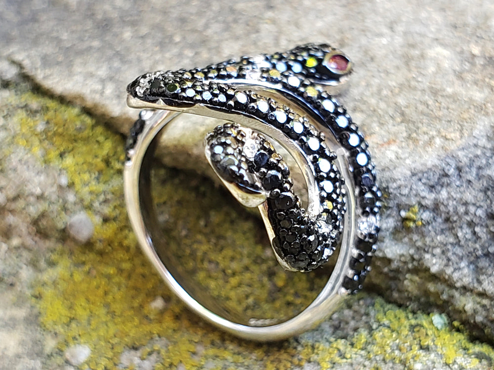 Black Cubic Zirconia Snake Ring