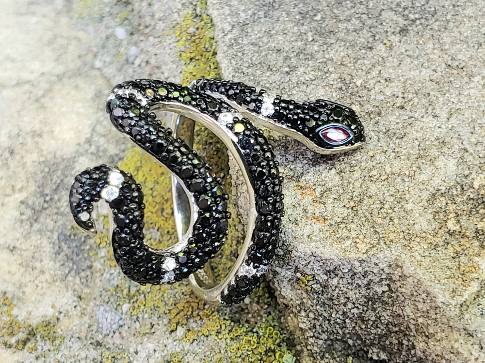 Black Cubic Zirconia Snake Ring