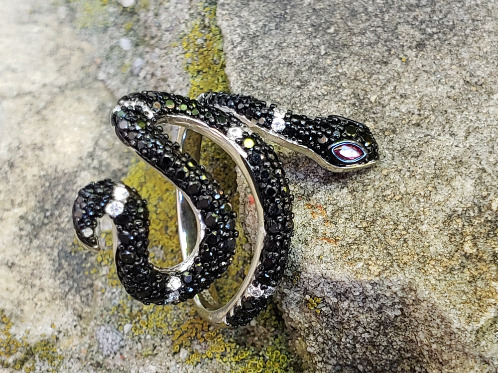 Black Cubic Zirconia Snake Ring