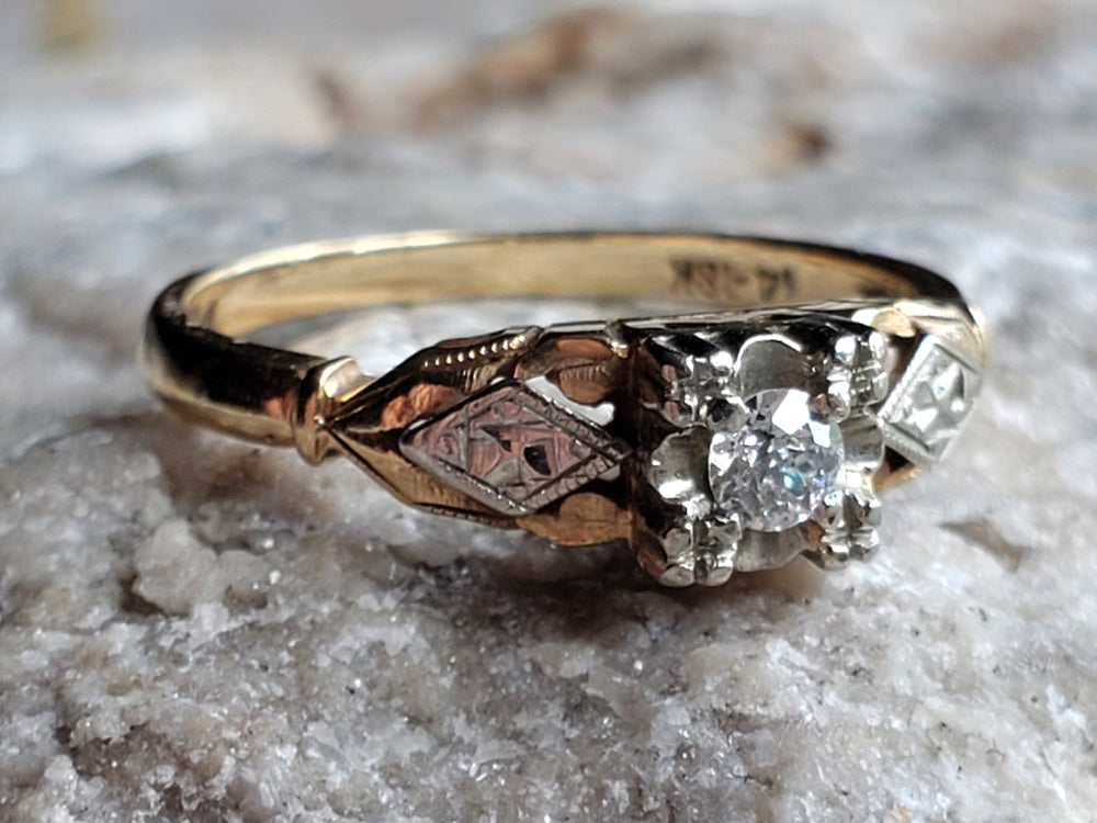 Art Deco Engagement Ring with Old European Cut Diamond / Natural Diamond
