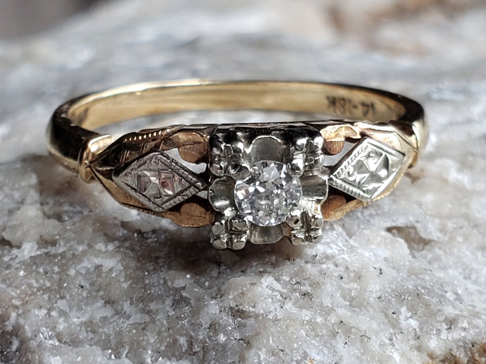 Art Deco Engagement Ring with Old European Cut Diamond / Natural Diamond