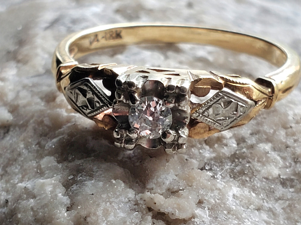 Art Deco Engagement Ring with Old European Cut Diamond / Natural Diamond