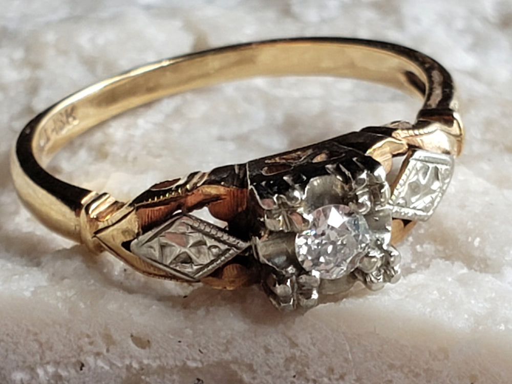 Art Deco Engagement Ring with Old European Cut Diamond / Natural Diamond