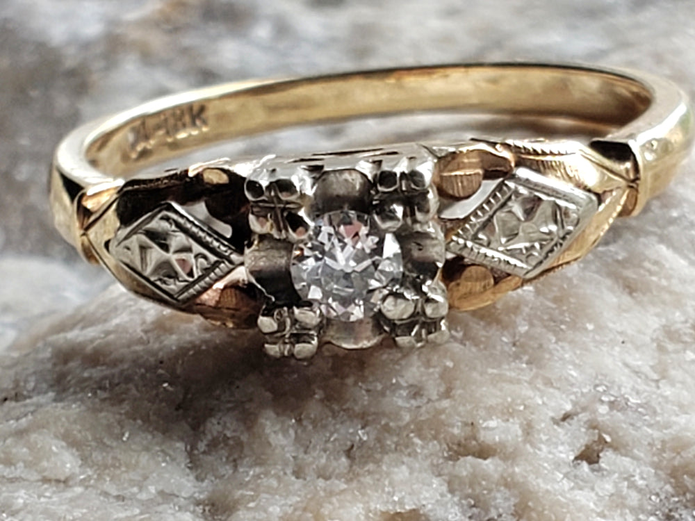 Art Deco Engagement Ring with Old European Cut Diamond / Natural Diamond