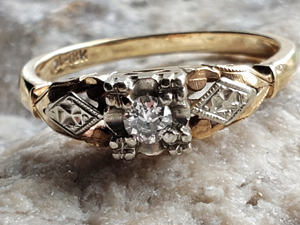 Art Deco Engagement Ring with Old European Cut Diamond / Natural Diamond