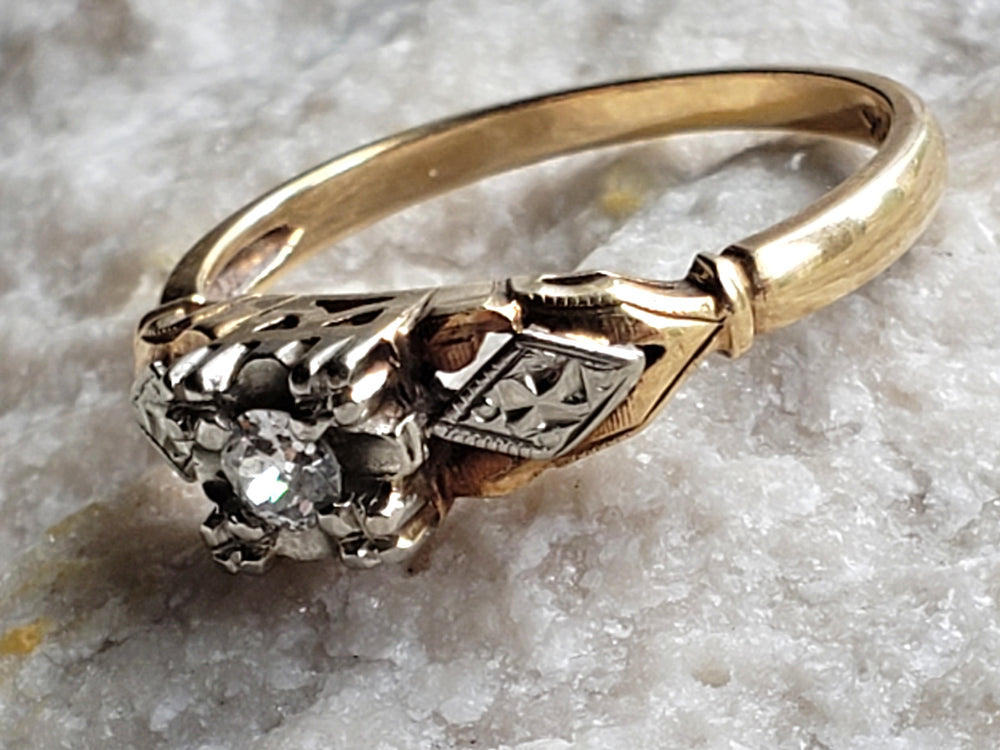 Art Deco Engagement Ring with Old European Cut Diamond / Natural Diamond