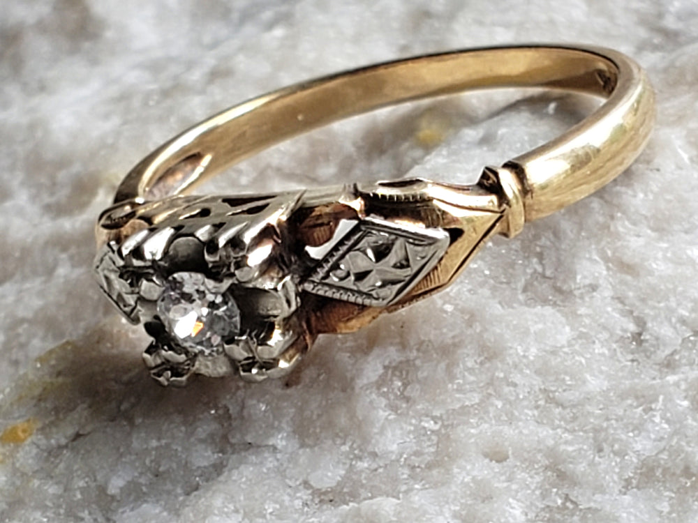 Art Deco Engagement Ring with Old European Cut Diamond / Natural Diamond