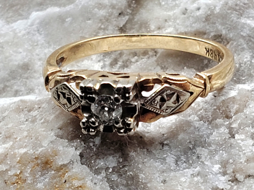 Art Deco Engagement Ring with Old European Cut Diamond / Natural Diamond