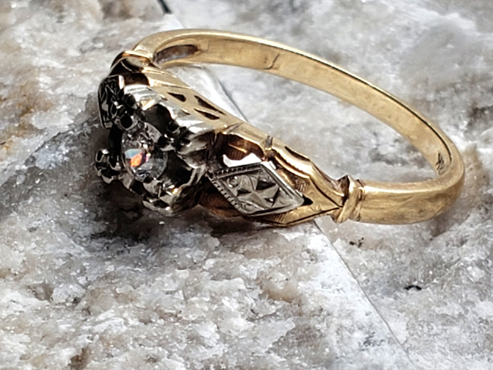 Art Deco Engagement Ring with Old European Cut Diamond / Natural Diamond