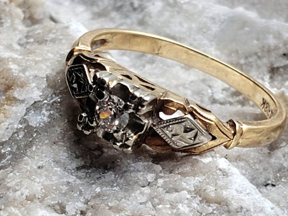 Art Deco Engagement Ring with Old European Cut Diamond / Natural Diamond