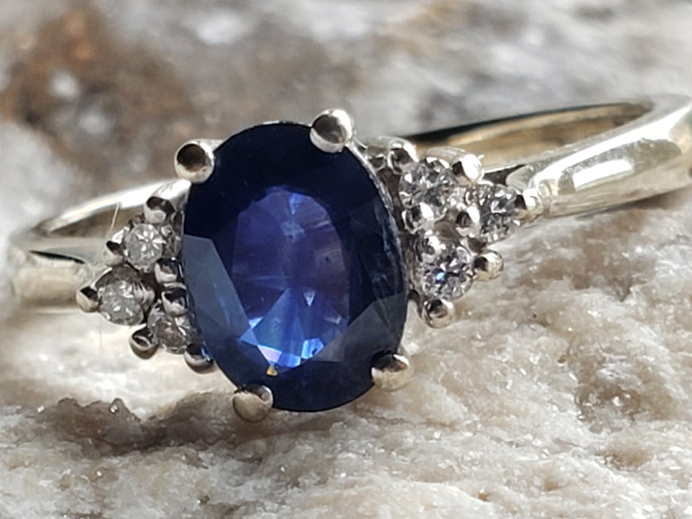 Sapphire and Diamond Ring / Sapphire Engagement Ring / September Birthstone Ring