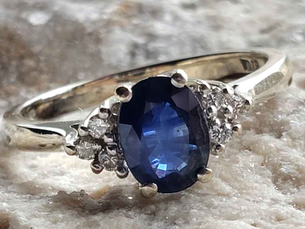 Sapphire and Diamond Ring / Sapphire Engagement Ring / September Birthstone Ring