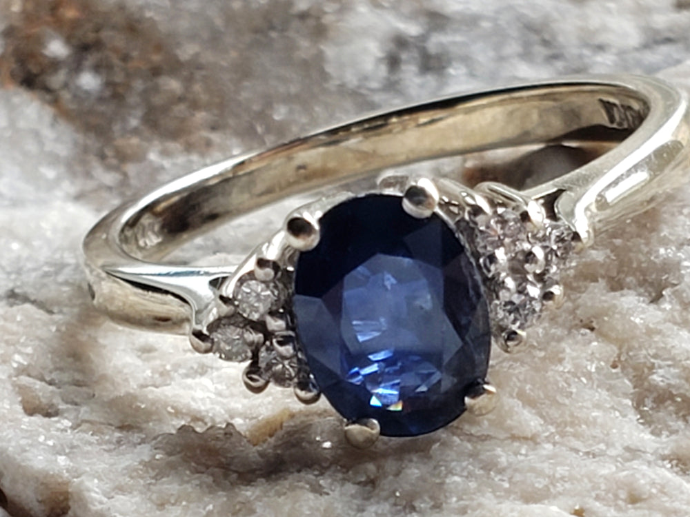 Sapphire and Diamond Ring / Sapphire Engagement Ring / September Birthstone Ring