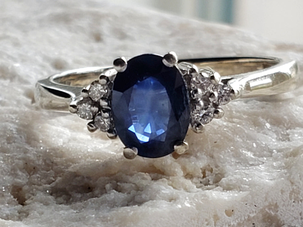 Sapphire and Diamond Ring / Sapphire Engagement Ring / September Birthstone Ring