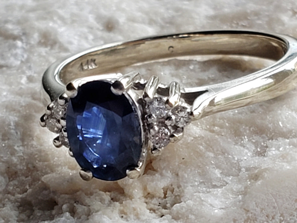 Sapphire and Diamond Ring / Sapphire Engagement Ring / September Birthstone Ring
