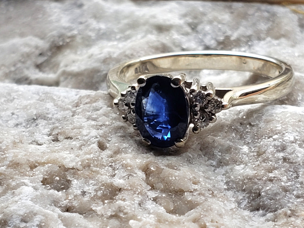 Sapphire and Diamond Ring / Sapphire Engagement Ring / September Birthstone Ring