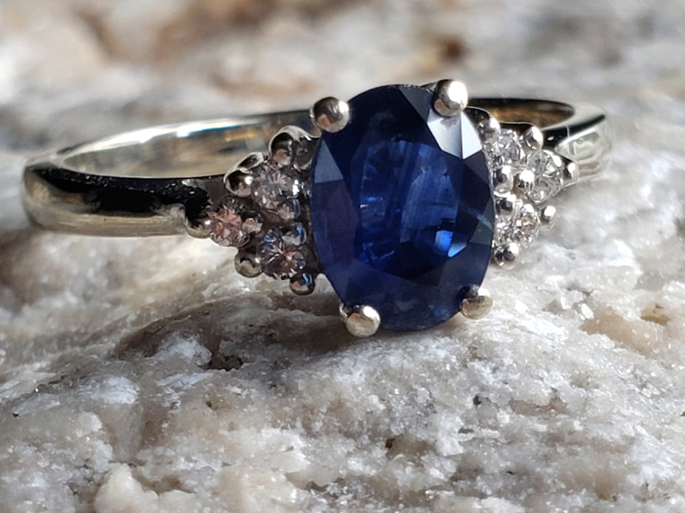 Sapphire and Diamond Ring / Sapphire Engagement Ring / September Birthstone Ring