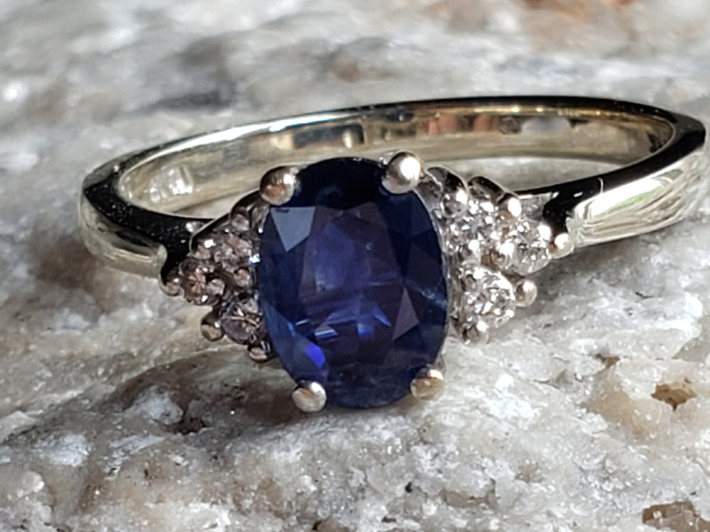 Sapphire and Diamond Ring / Sapphire Engagement Ring / September Birthstone Ring