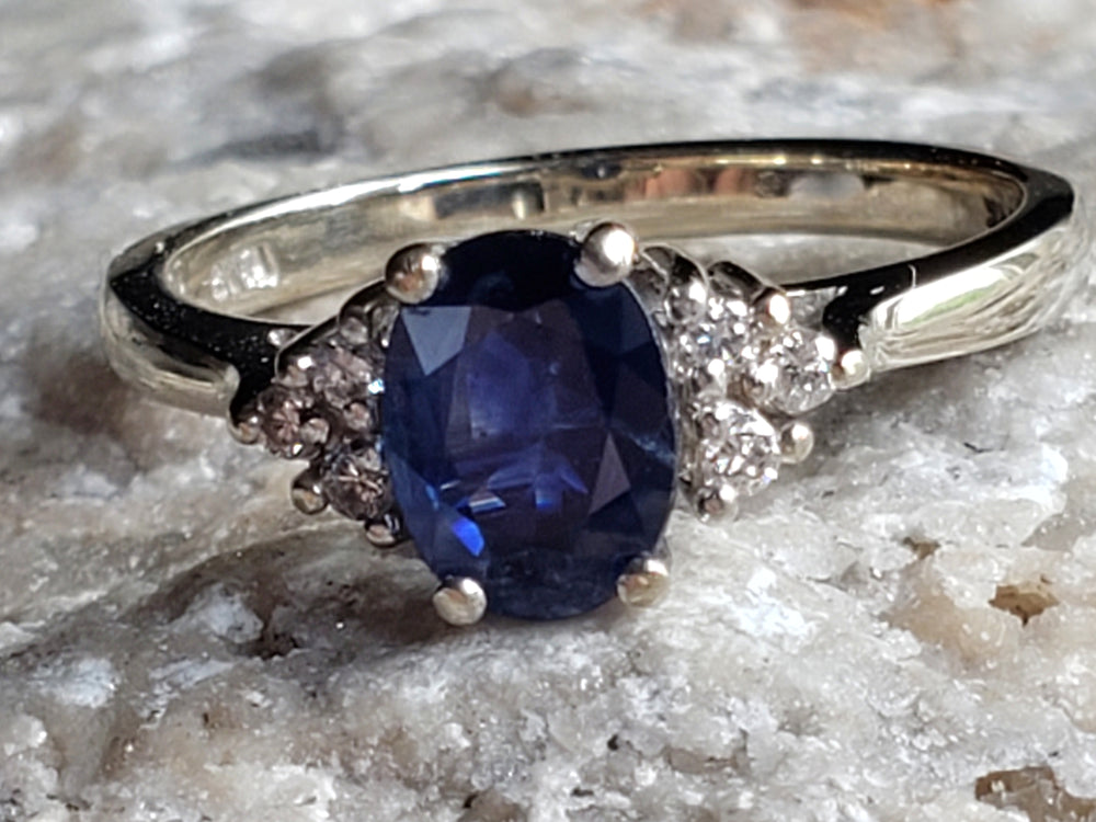 Sapphire and Diamond Ring / Sapphire Engagement Ring / September Birthstone Ring