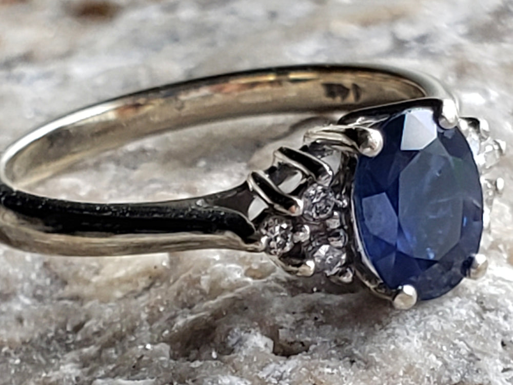 Sapphire and Diamond Ring / Sapphire Engagement Ring / September Birthstone Ring