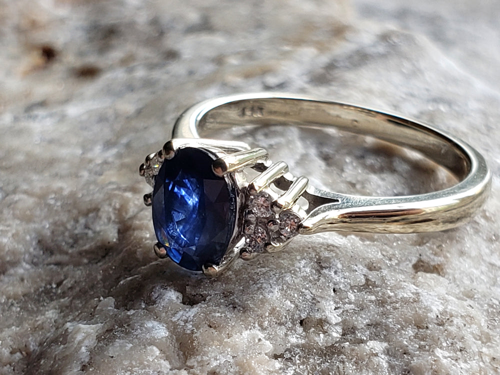 Sapphire and Diamond Ring / Sapphire Engagement Ring / September Birthstone Ring