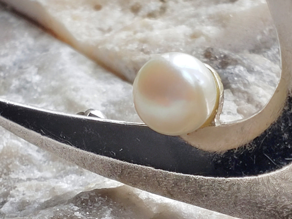 1940s Mikimoto Akoya Pearl Brooch, Sterling Silver Japanese Cultured Pearl