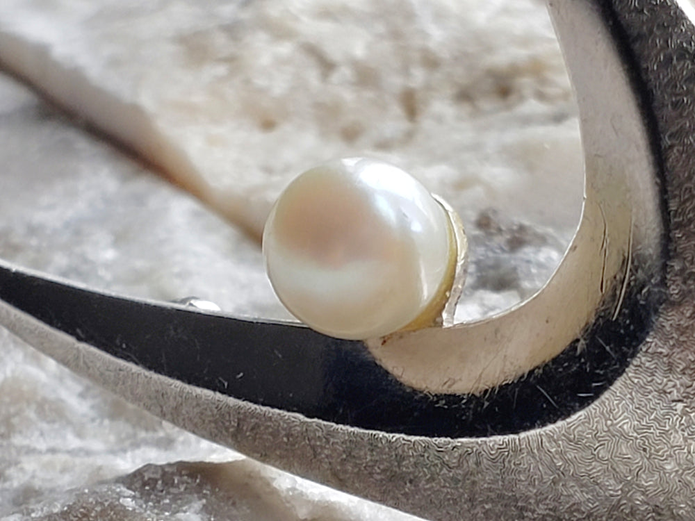 1940s Mikimoto Akoya Pearl Brooch, Sterling Silver Japanese Cultured Pearl