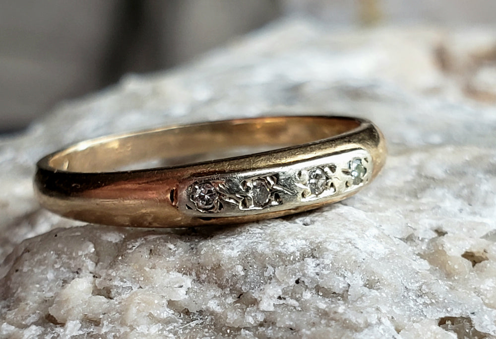 Art Deco Wedding Band / Four Stone Diamond Wedding Band