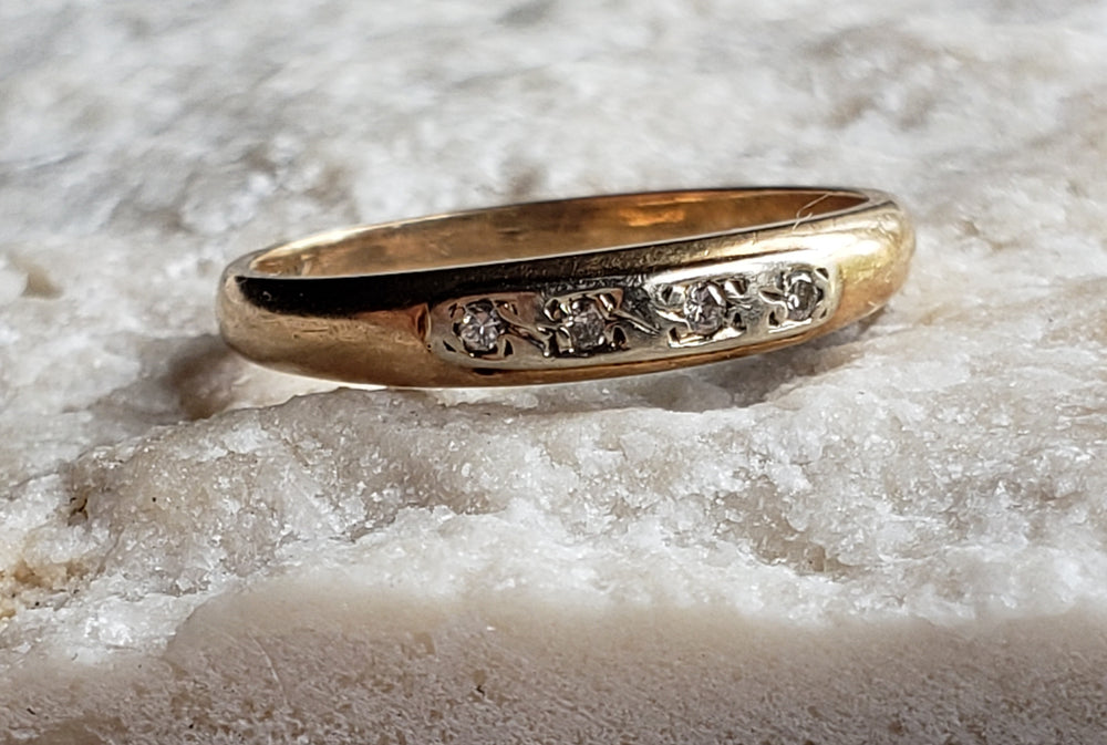 Art Deco Wedding Band / Four Stone Diamond Wedding Band