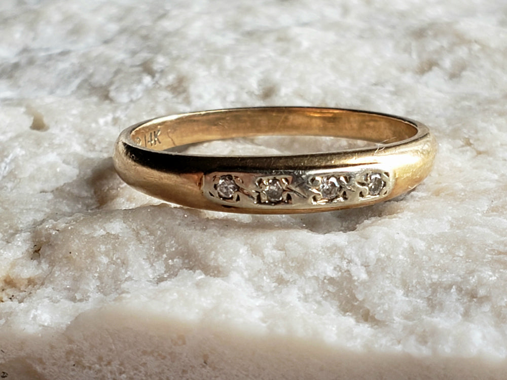 Art Deco Wedding Band / Four Stone Diamond Wedding Band