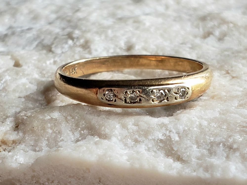 Art Deco Wedding Band / Four Stone Diamond Wedding Band