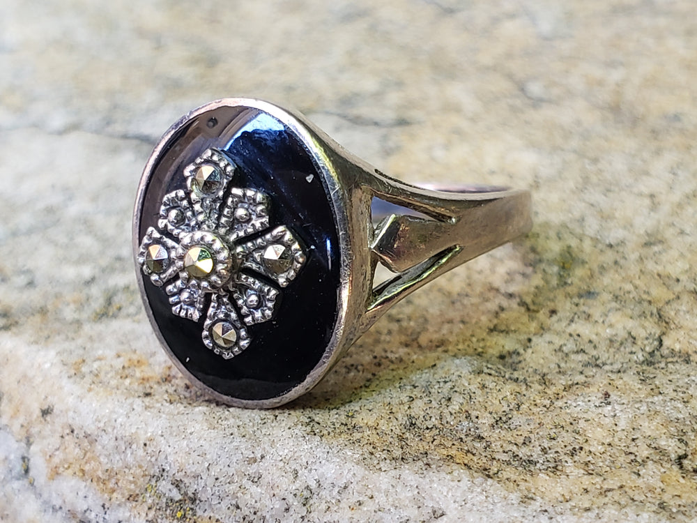 Onyx and Marcasite Statement Ring