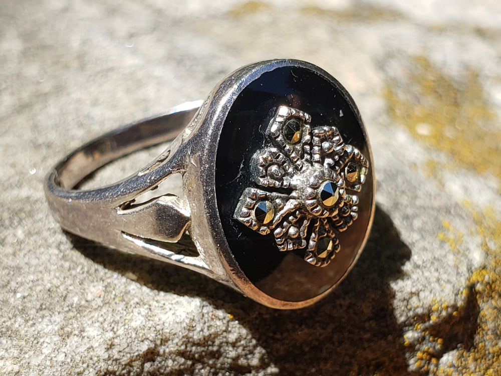 Onyx and Marcasite Statement Ring