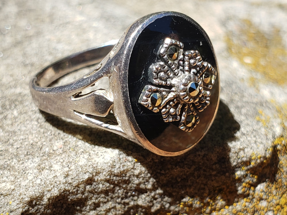 Onyx and Marcasite Statement Ring