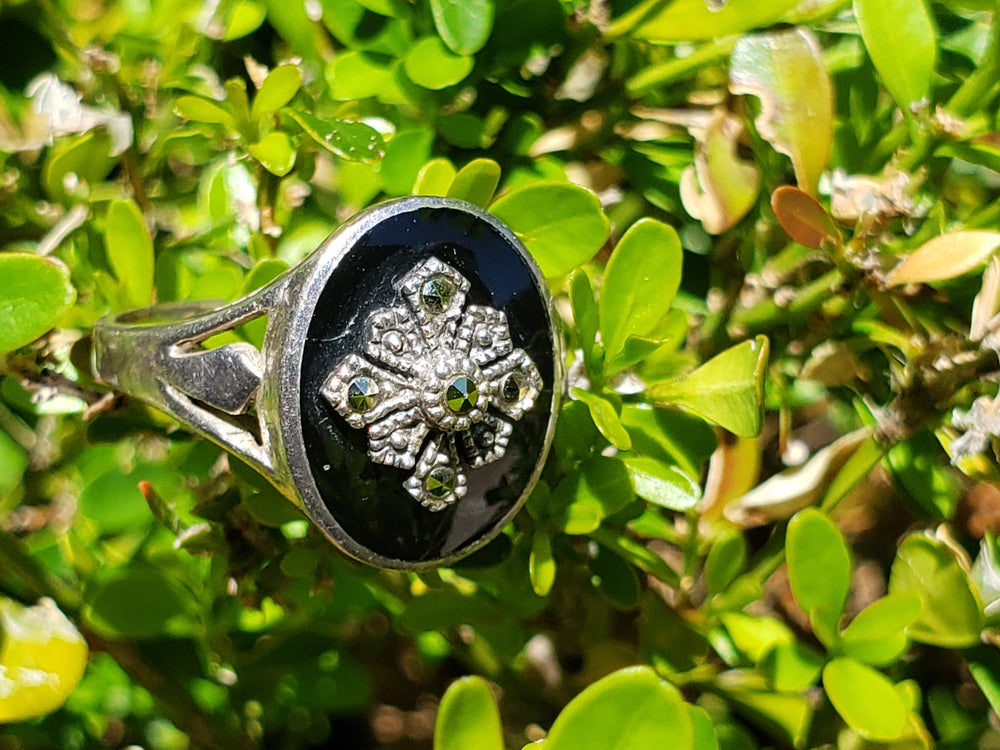 Onyx and Marcasite Statement Ring