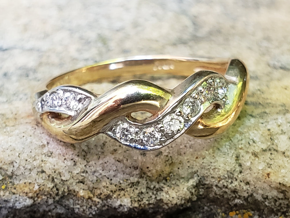 Diamond and Gold Swirl Ring / Diamond Band