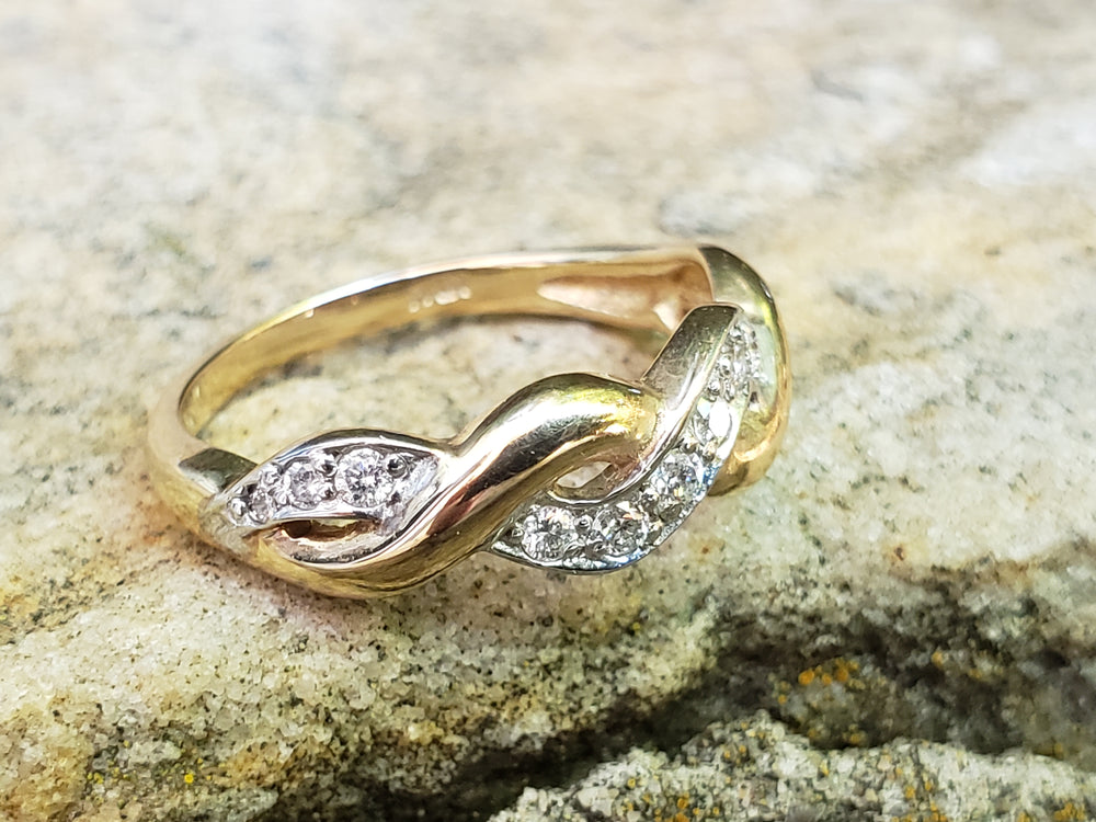 Diamond and Gold Swirl Ring / Diamond Band
