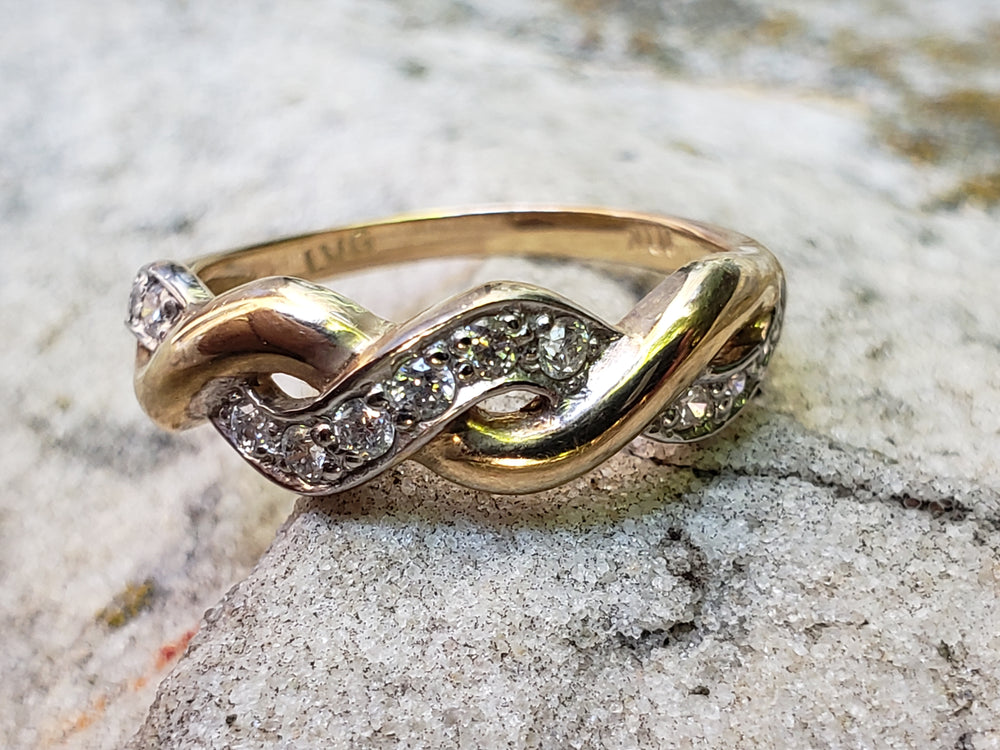 Diamond and Gold Swirl Ring / Diamond Band