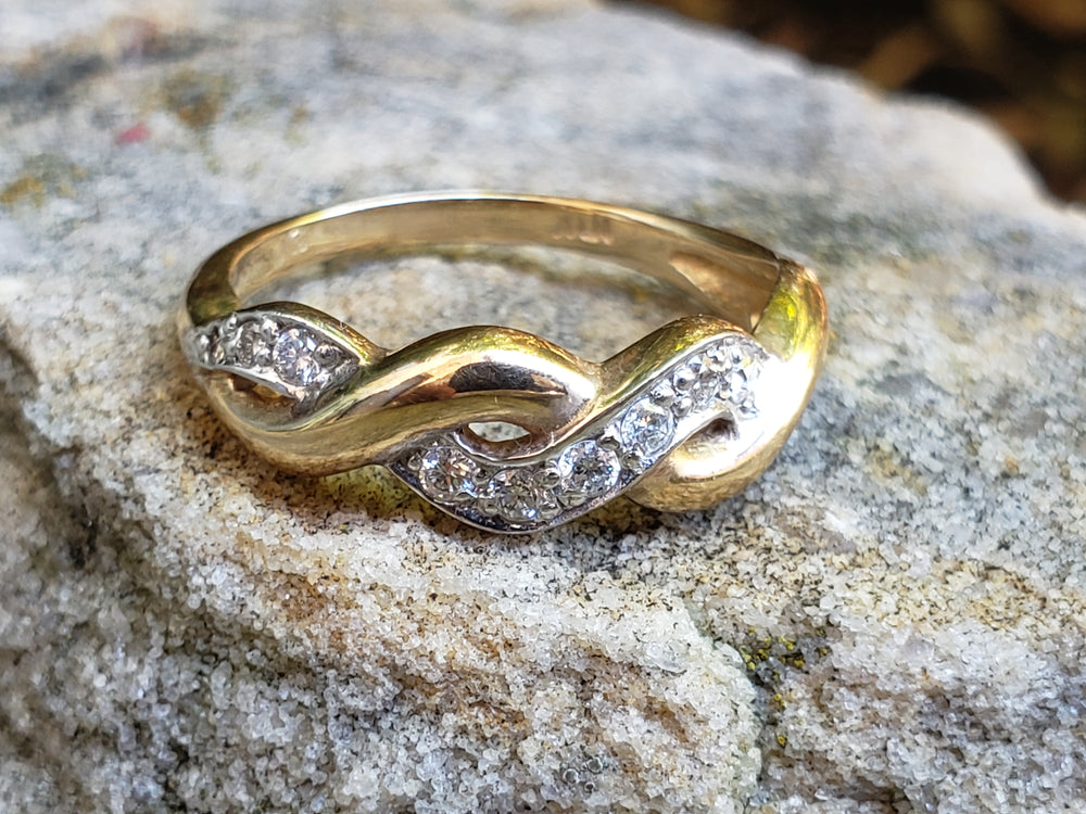 Diamond and Gold Swirl Ring / Diamond Band
