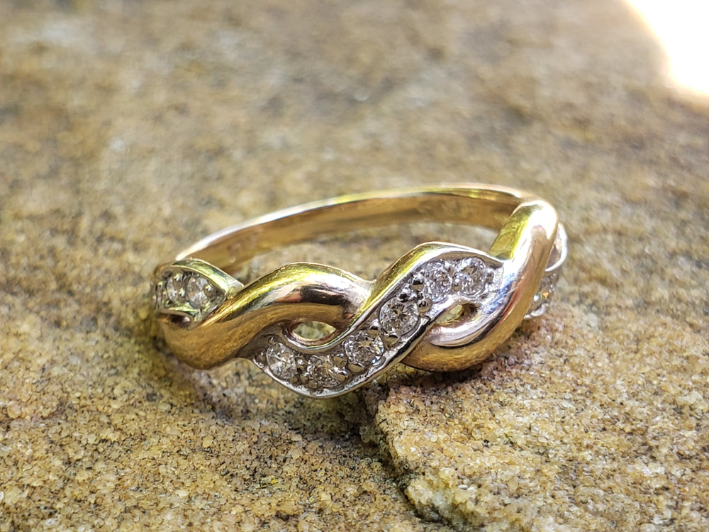 Diamond and Gold Swirl Ring / Diamond Band