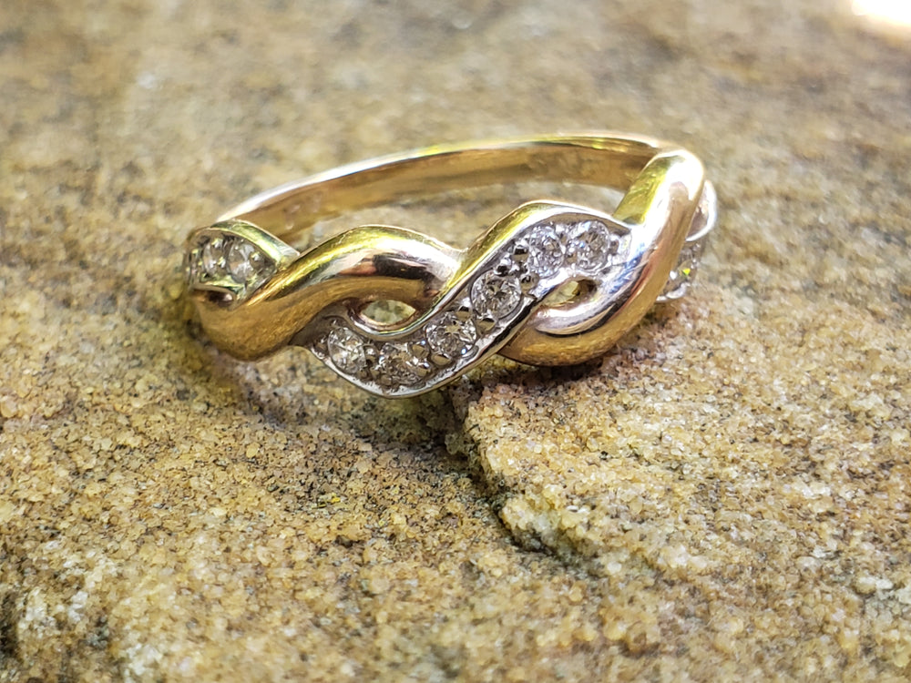 Diamond and Gold Swirl Ring / Diamond Band