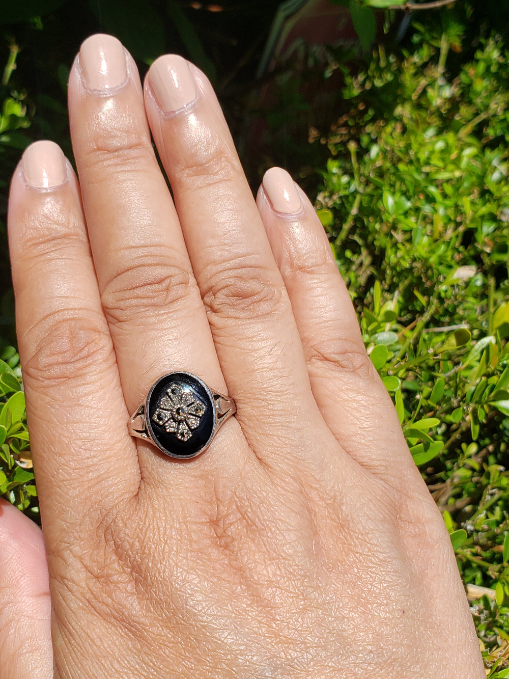 Onyx and Marcasite Statement Ring