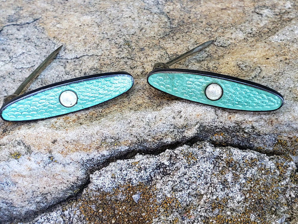 Guilloche Enamelled Lingerie Pins / Enamelled Teal Blue Baby Bib Bar Pins / Antique Lingerie Bar Pins