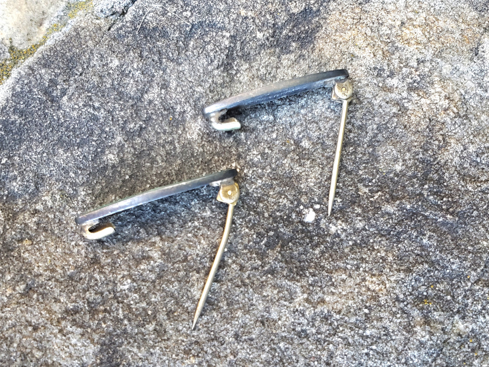 Guilloche Enamelled Lingerie Pins / Enamelled Teal Blue Baby Bib Bar Pins / Antique Lingerie Bar Pins