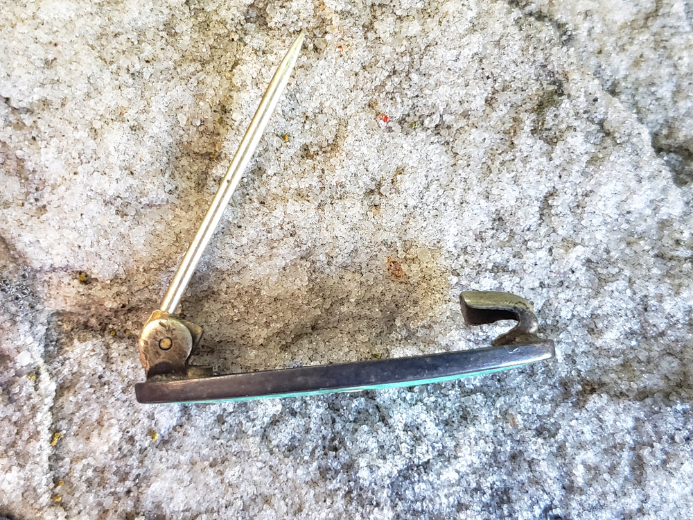 Guilloche Enamelled Lingerie Pins / Enamelled Teal Blue Baby Bib Bar Pins / Antique Lingerie Bar Pins