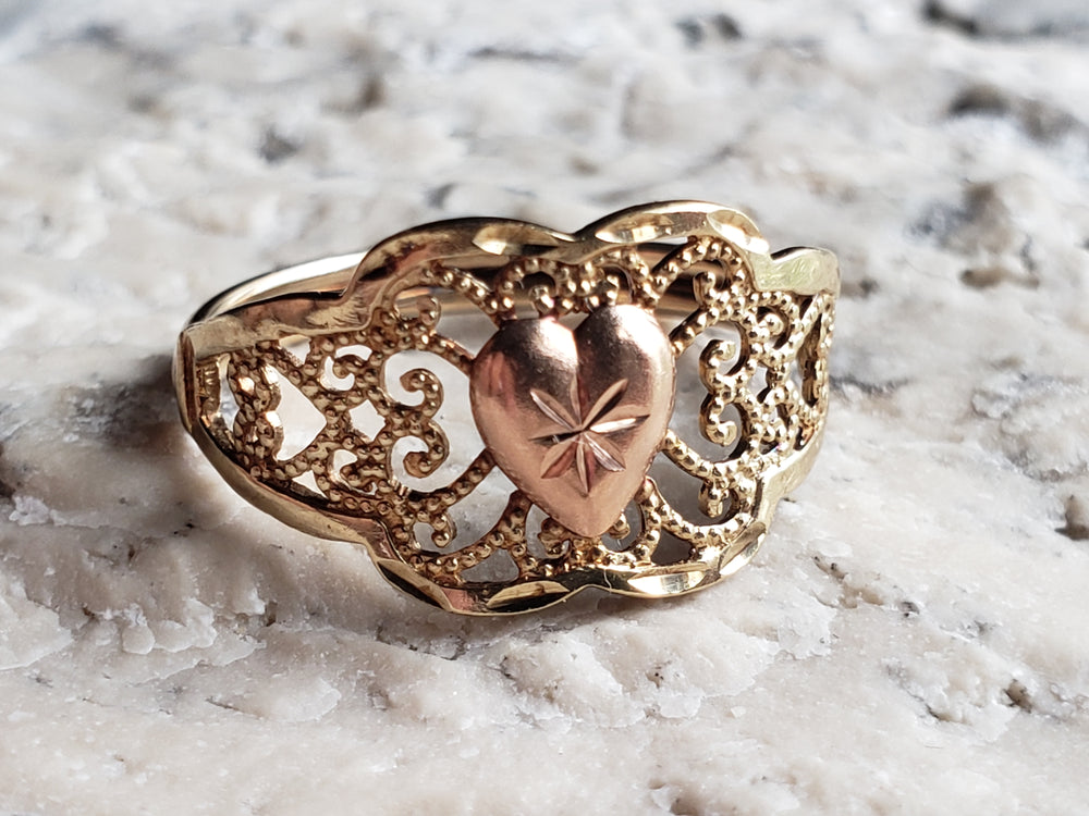 Gold and Rose Gold Filigree Ring
