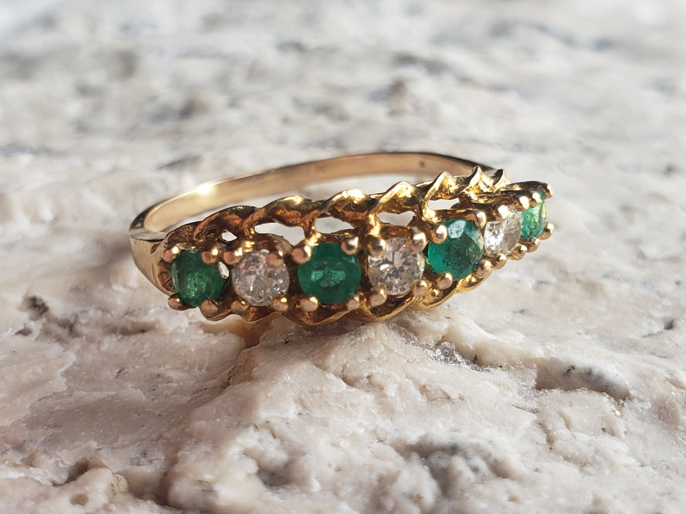 Emerald and Diamond Band / May Birthstone Ring