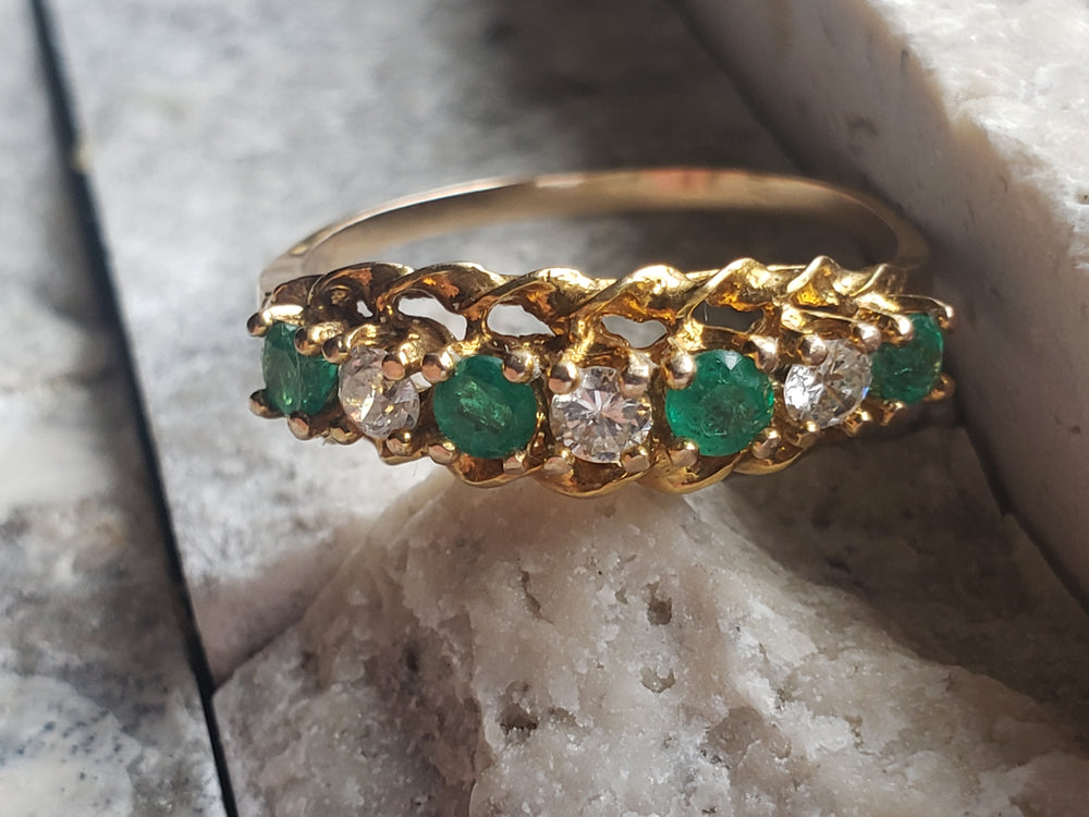 Emerald and Diamond Band / May Birthstone Ring