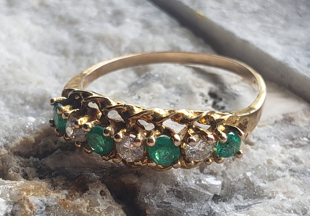 Emerald and Diamond Band / May Birthstone Ring