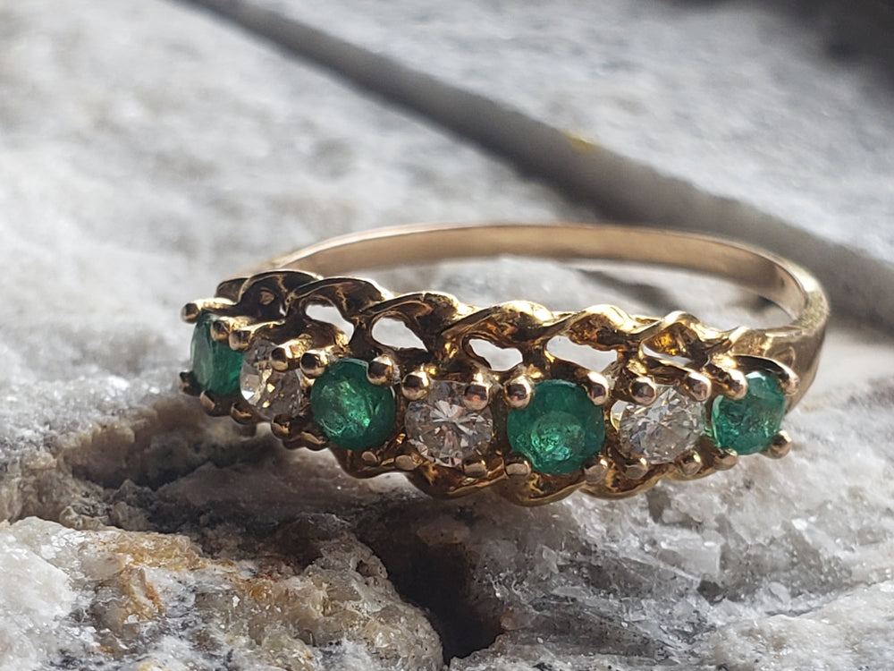Emerald and Diamond Band / May Birthstone Ring